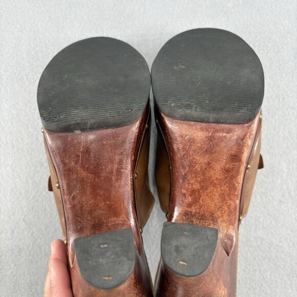Vintage Y2K 90s Chunky Xhilaration Platform Brown Leather Mule Clogs Heel Sz 10 - Picture 16 of 16